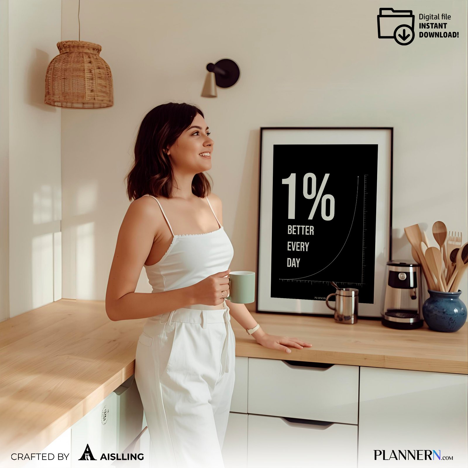 1% Better Every Day | Motivational Quote Wall Art | Digital Download