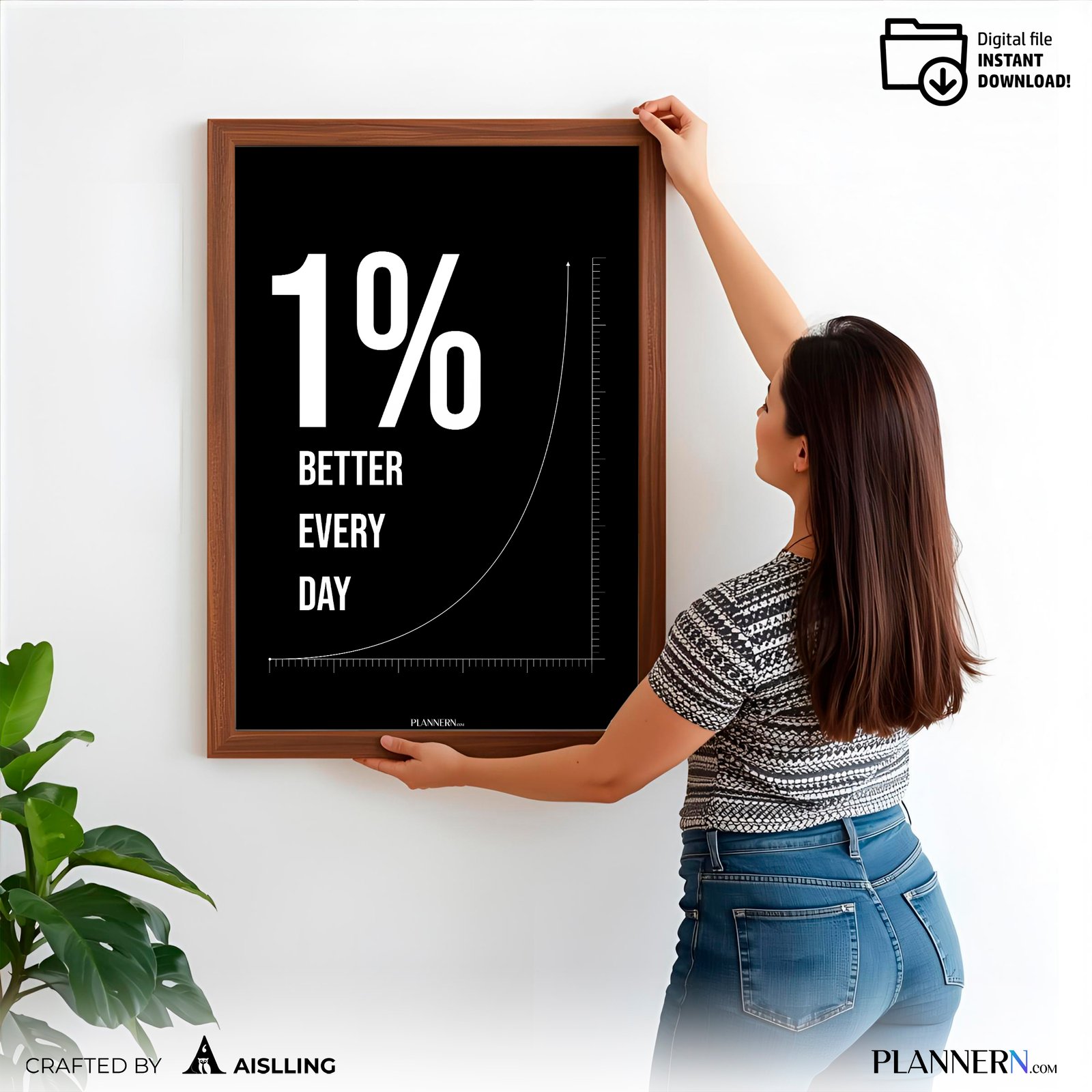 1% Better Every Day | Motivational Quote Wall Art | Digital Download