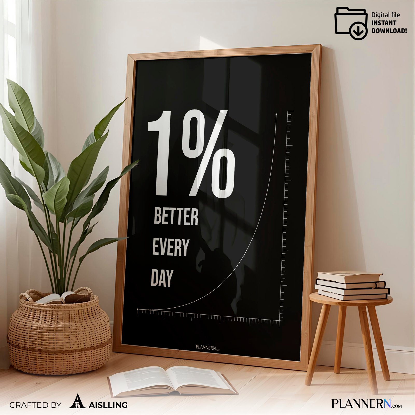 1% Better Every Day | Motivational Quote Wall Art | Digital Download