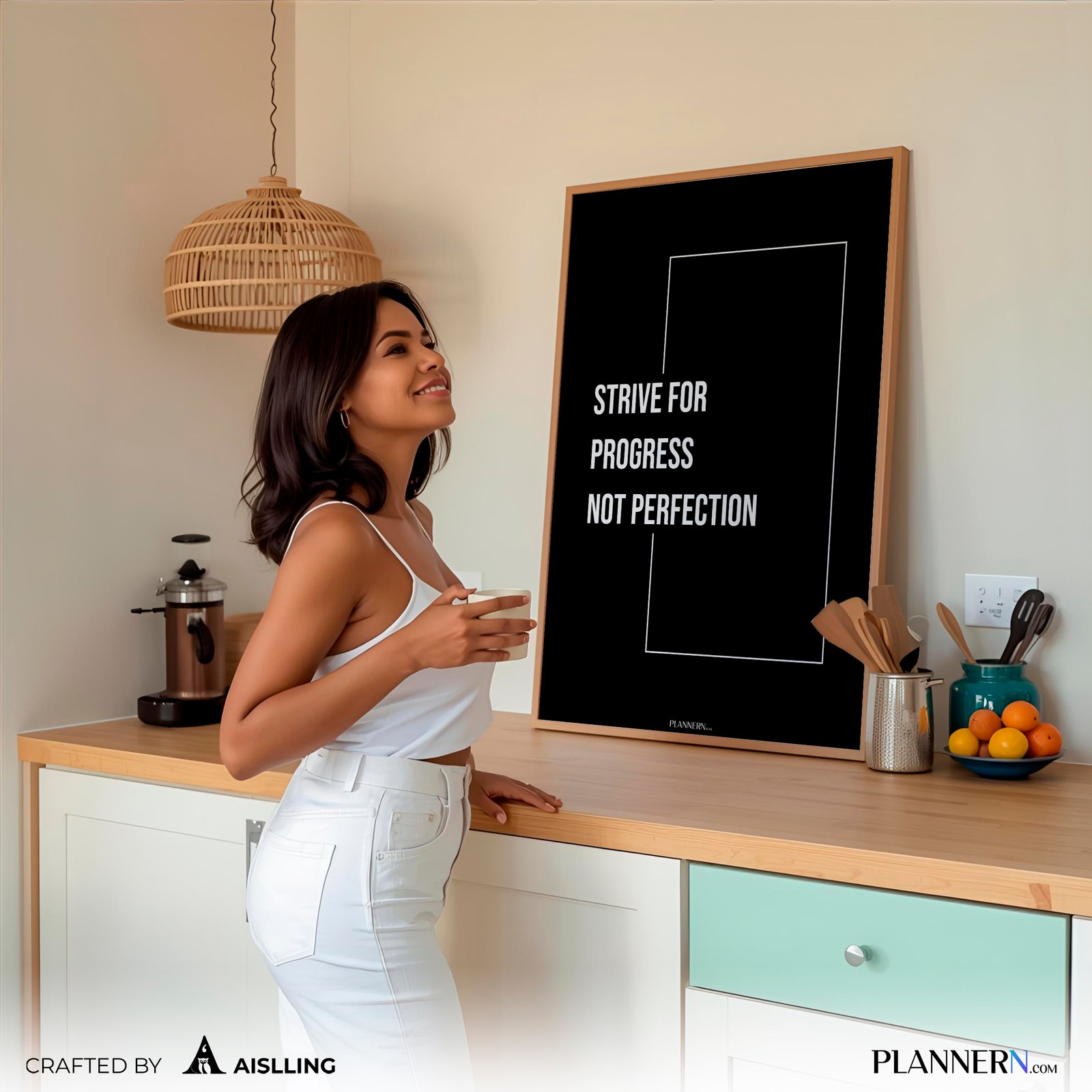 STRIVE FOR PROGRESS NOT PERFECTION | Motivational Quote Wall Art | Digital Download