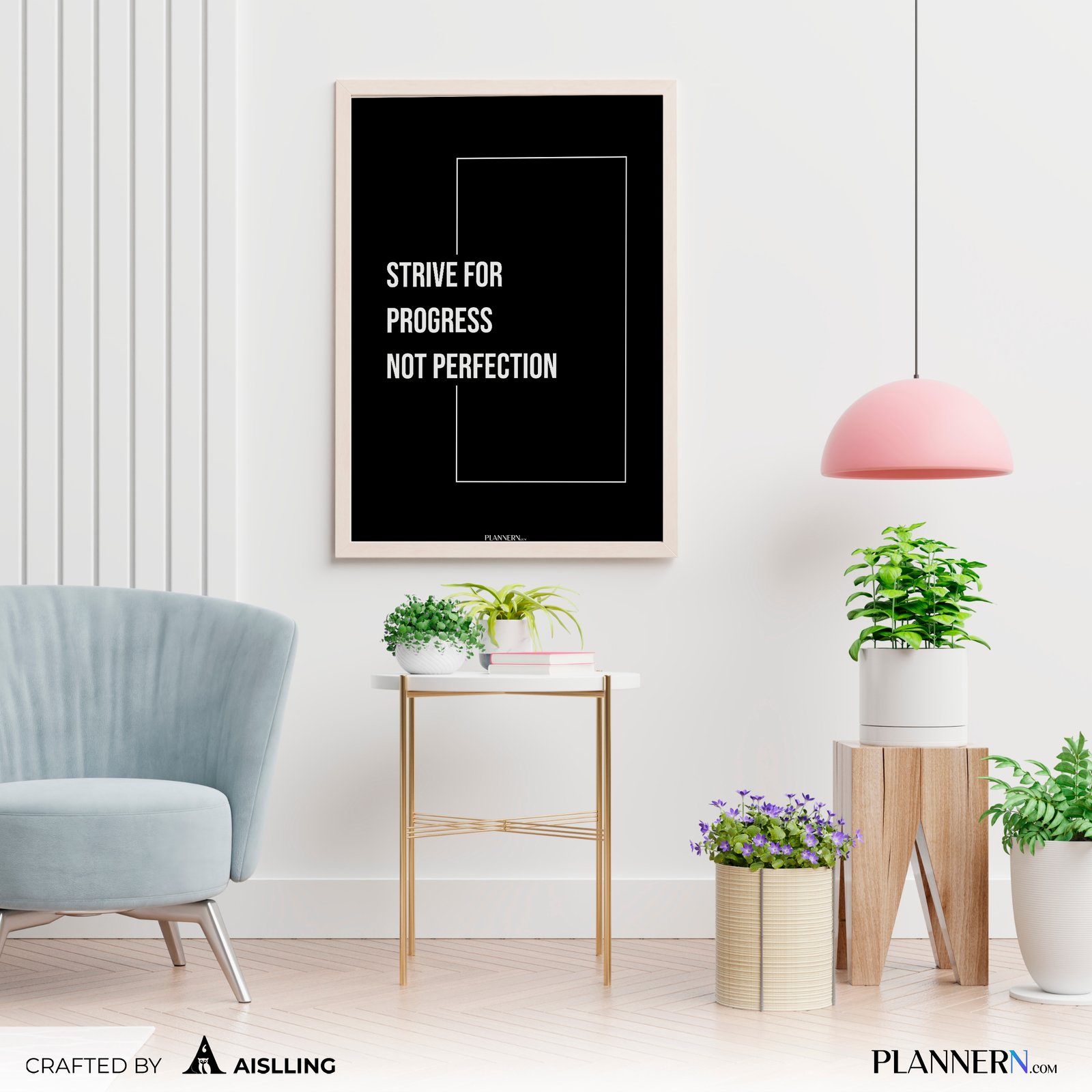 STRIVE FOR PROGRESS NOT PERFECTION | Motivational Quote Wall Art | Digital Download