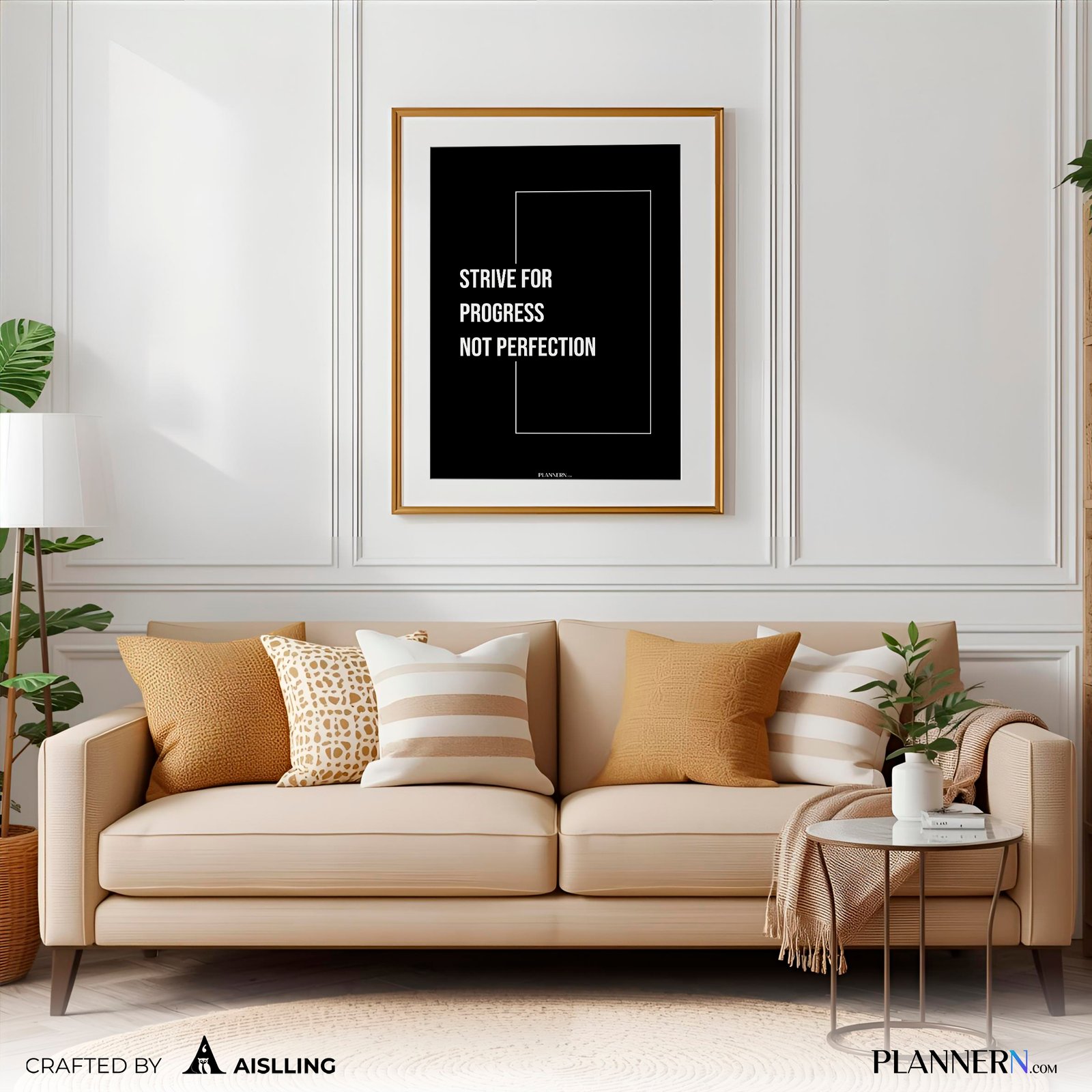 STRIVE FOR PROGRESS NOT PERFECTION | Motivational Quote Wall Art | Digital Download